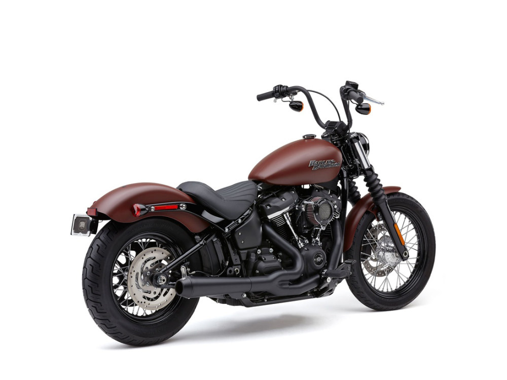El Diablo 2-into-1 Exhaust - Black with Black End Cap. Fits Street Bob 2018-2024 & Standard 2020-2024, Deluxe & Low Rider 2018-2020 & Softail Slim 2018-2021 COBRA EXHAUST