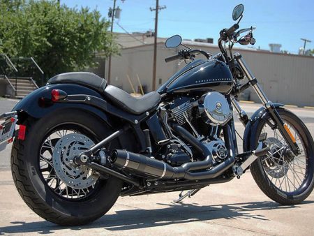 Bob Cat 2-into-1 Exhaust - Black with Black Satin Sleeve Muffler. Fits Softail 1986-2017 & Rocker 2008-2011. D&D EXHAUST