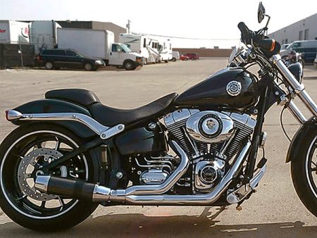 Bob Cat 2-into-1 Exhaust - Chrome with Black Satin Sleeve Muffler. Fits Softail 1986-2017 & Rocker 2008-2011. D&D EXHAUST