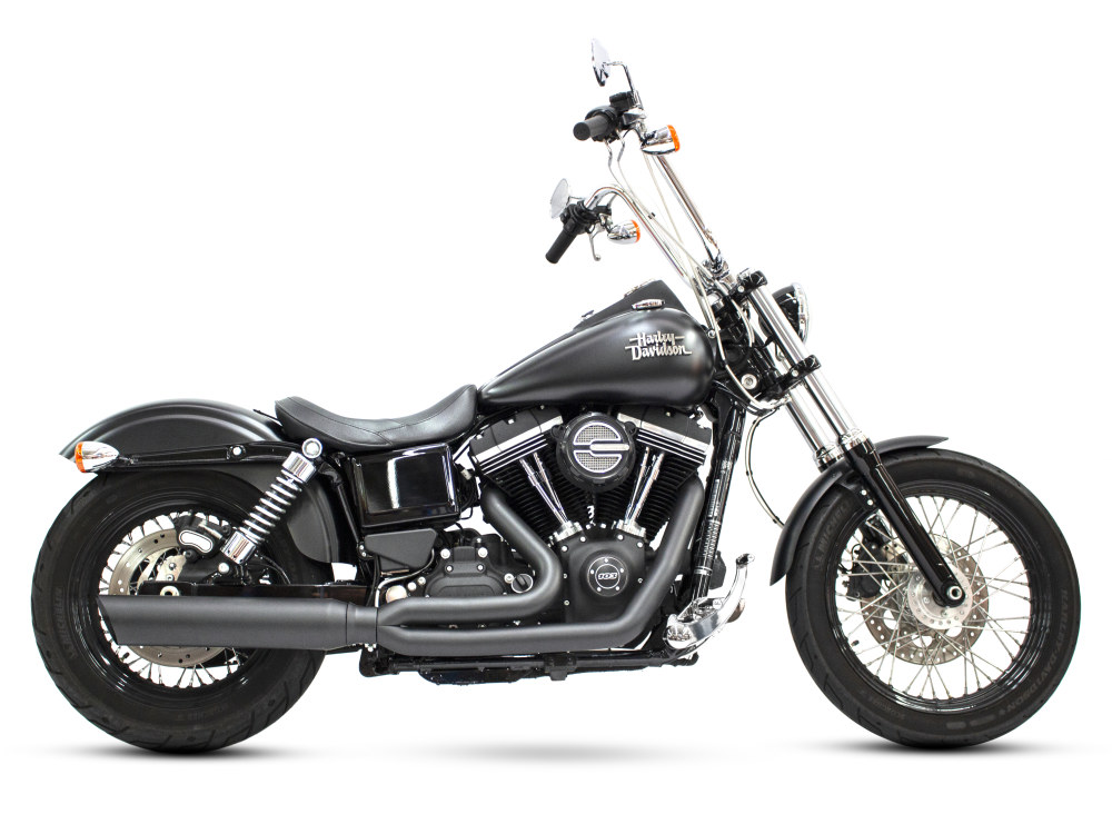 Boarzilla 2-into-1 Exhaust with Upswept Muffler - Black. Fits Dyna 2006-2017. D&D EXHAUST