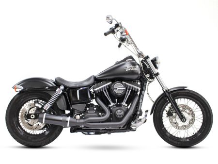 Bob Cat 2-into-1 Exhaust - Black with Black Sleeve Muffler. Fits Dyna 2006-2017. D&D EXHAUST