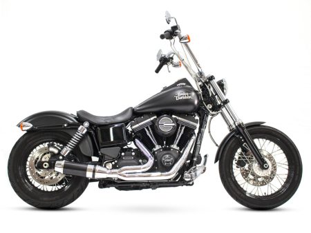 Bob Cat 2-into-1 Exhaust - Chrome with Black Sleeve Muffler. Fits Dyna 2006-2017. D&D EXHAUST