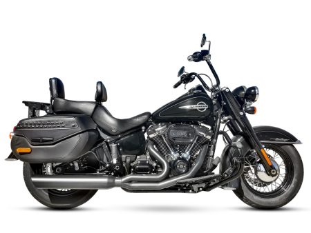 Fat Cat 2-into-1 Exhaust with Straight Muffler - Black. Fits Softail Heritage & Low Rider ST 2018up D&D EXHAUST