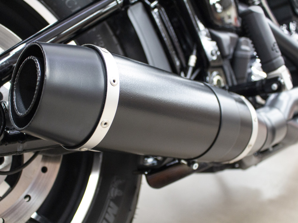 Bob Cat 2-into-1 Exhaust - Black with Black Satin Sleeve Muffler. Fits Softail 2018up Non-240 Tyre Models. D&D EXHAUST - Image 2