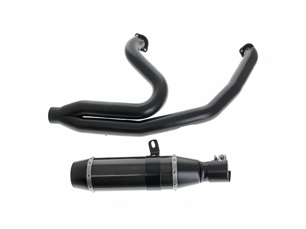 Bob Cat 2-into-1 Exhaust - Black with Carbon Fibre Sleeve Muffler. Fits Softail 2018-2024 Non-240 Tyre Models D&D EXHAUST - Image 4