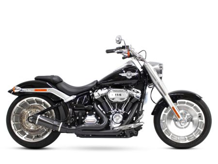 Bob Cat 2-into-1 Exhaust - Black with Carbon Fibre Sleeve Muffler. Fits Breakout & Fat Boy 2018up & FXDR 2019up. D&D EXHAUST