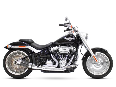 Bob Cat 2-into-1 Exhaust - Chrome with Carbon Fibre Sleeve Muffler. Fits Breakout & Fat Boy 2018up & FXDR 2019up. D&D EXHAUST