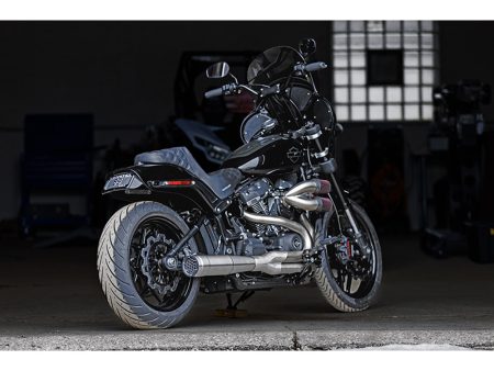 2-into-1 Grand Prix Exhaust - Stainless Steel with Black End Cap. Fits Softail 2018up Non-240 Rear Tyre Models. Firebrand EXHAUST
