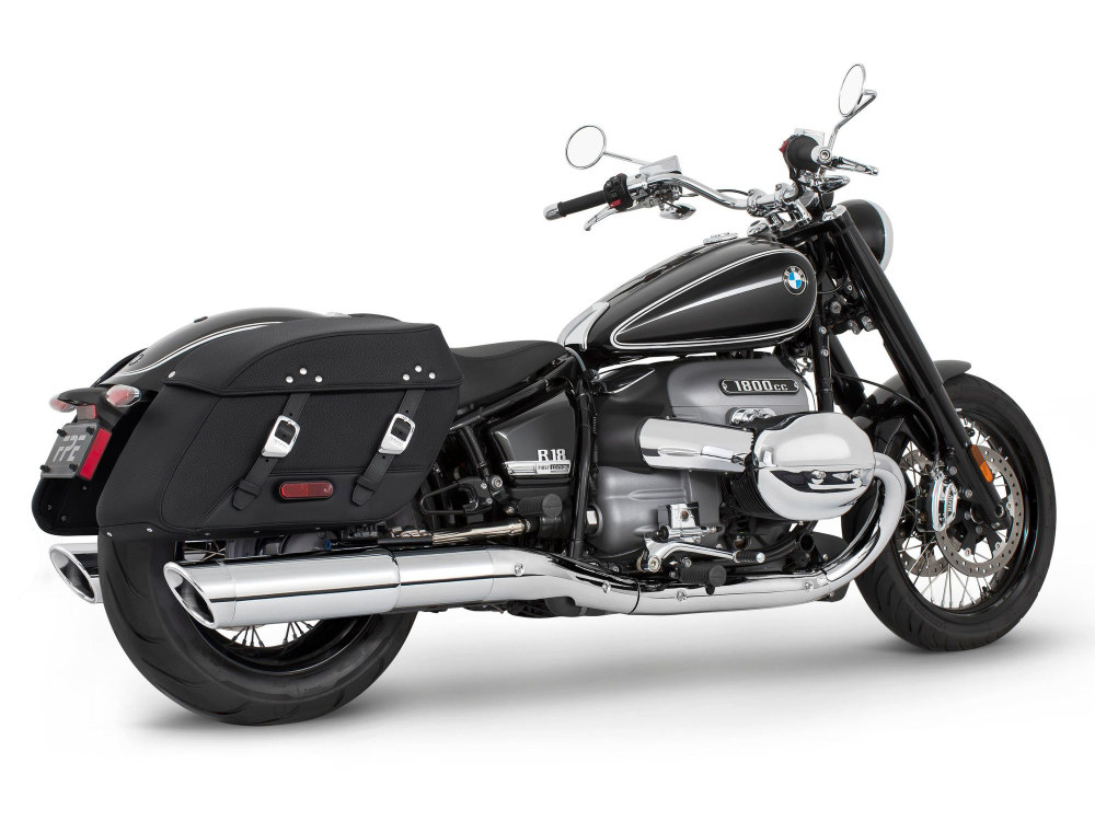 4.5in. Two-Step Slip-On Mufflers - Chrome with Chrome Slash Tips. Fits BMW R-18 Classic 2021up. FREEDOM PERFORMANCE EXHAUST
