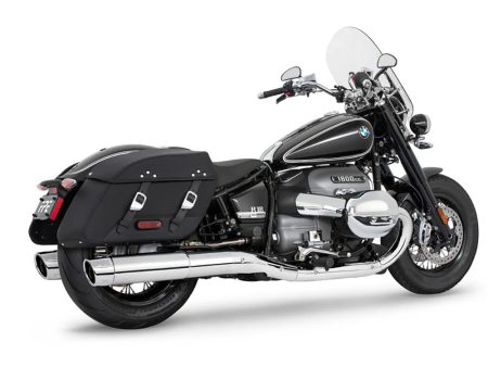 4.5in. Two-Step Slip-On Mufflers - Chrome with Chrome Combat Fluted Tips. Fits BMW R-18 Classic 2021up. FREEDOM PERFORMANCE EXHAUST