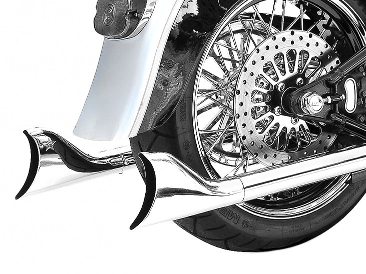 33in. True Dual SharkTail Exhaust - Chrome. Fits Softail 1997-2006. FREEDOM PERFORMANCE EXHAUST - Image 2