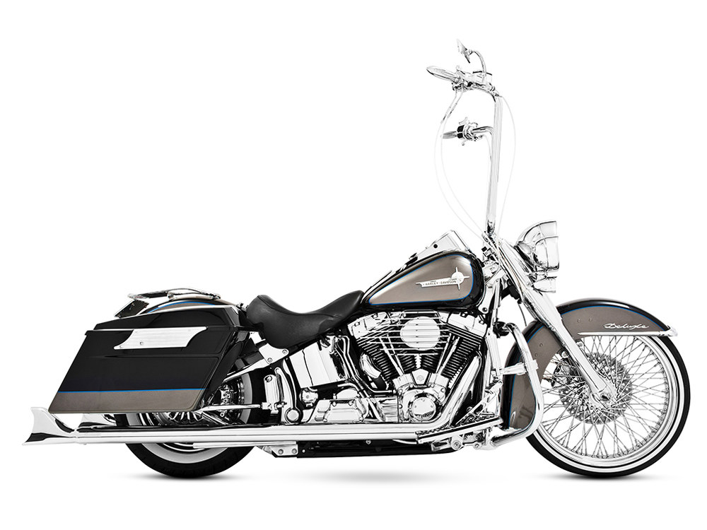36in. True Dual SharkTail Exhaust - Chrome. Fits Softail 1997-2006. FREEDOM PERFORMANCE EXHAUST - Image 2