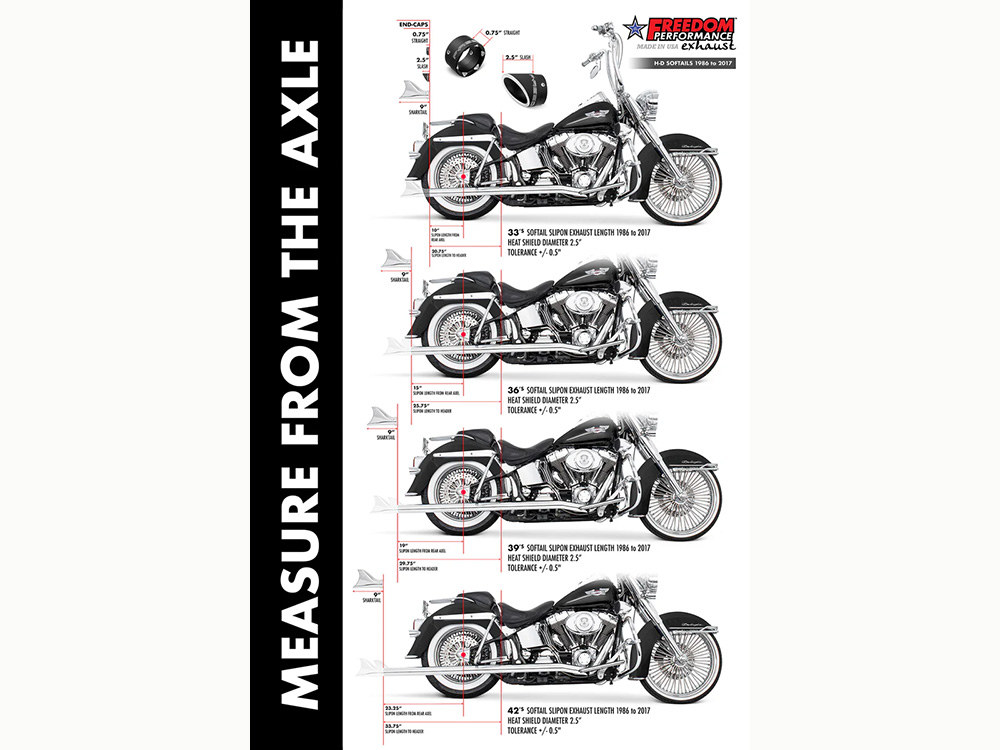 36in. True Dual SharkTail Exhaust - Chrome. Fits Softail 1997-2006. FREEDOM PERFORMANCE EXHAUST - Image 4