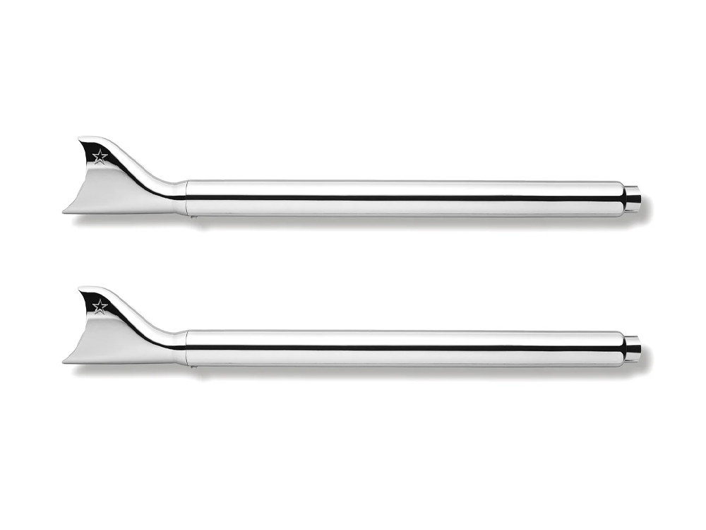2-1/2in. Sharktail Slip-On Mufflers - Chrome. Fits Touring 1995-2016 & Trike 2017-2020. FREEDOM PERFORMANCE EXHAUST