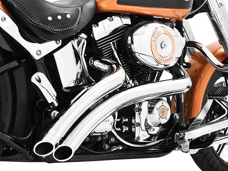 Radical Radius Exhaust - Chrome with Chrome End Caps. Fits Softail 1986-2017. FREEDOM PERFORMANCE EXHAUST - Image 2