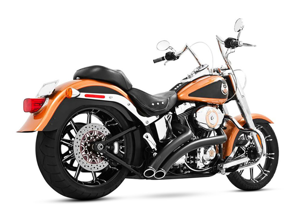 Radical Radius Exhaust - Black with Black End Caps. Fits Softail 1986-2017. FREEDOM PERFORMANCE EXHAUST - Image 2