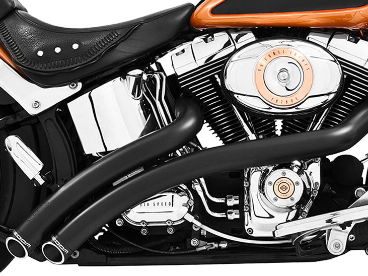 Radical Radius Exhaust - Black with Black End Caps. Fits Softail 1986-2017. FREEDOM PERFORMANCE EXHAUST - Image 3
