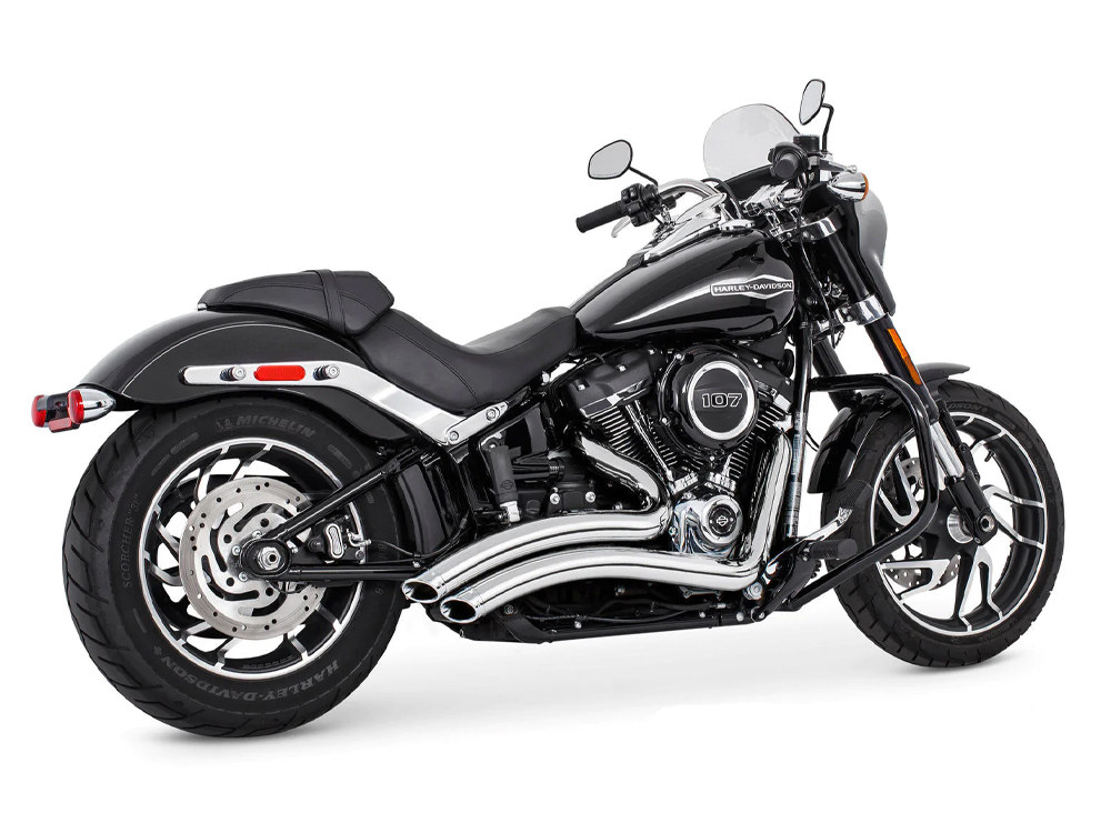 Sharp Curve Radius Exhaust - Chrome with Chrome End Caps. Fits Softail 1986-2017. FREEDOM PERFORMANCE EXHAUST