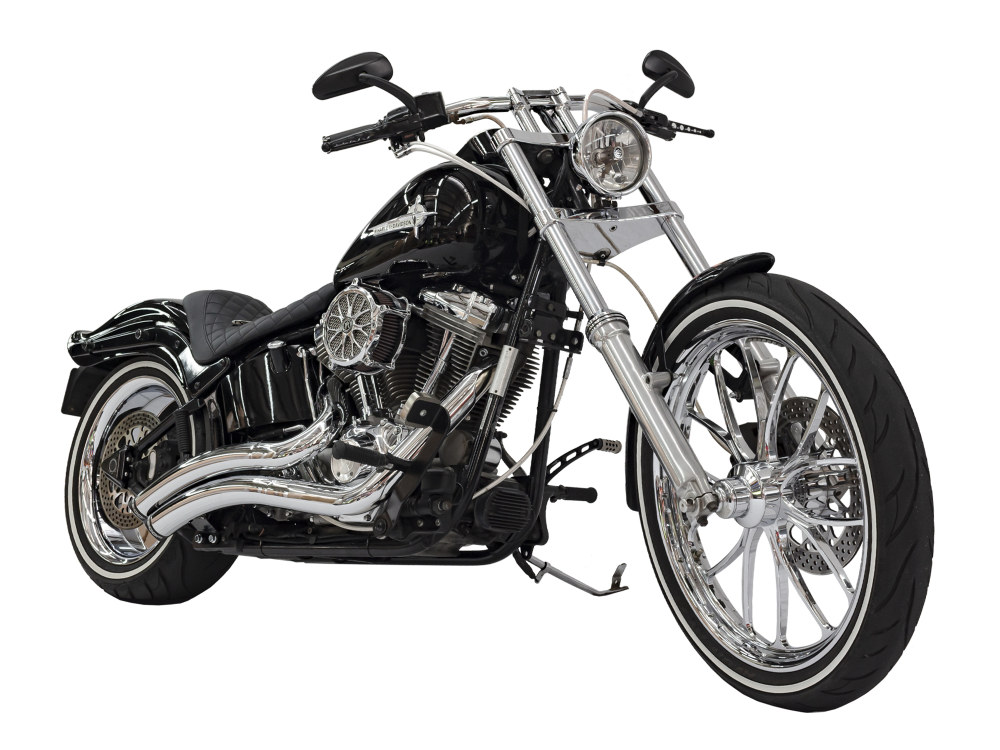 Sharp Curve Radius Exhaust - Chrome with Black End Caps. Fits Softail 1986-2017. FREEDOM PERFORMANCE EXHAUST - Image 2