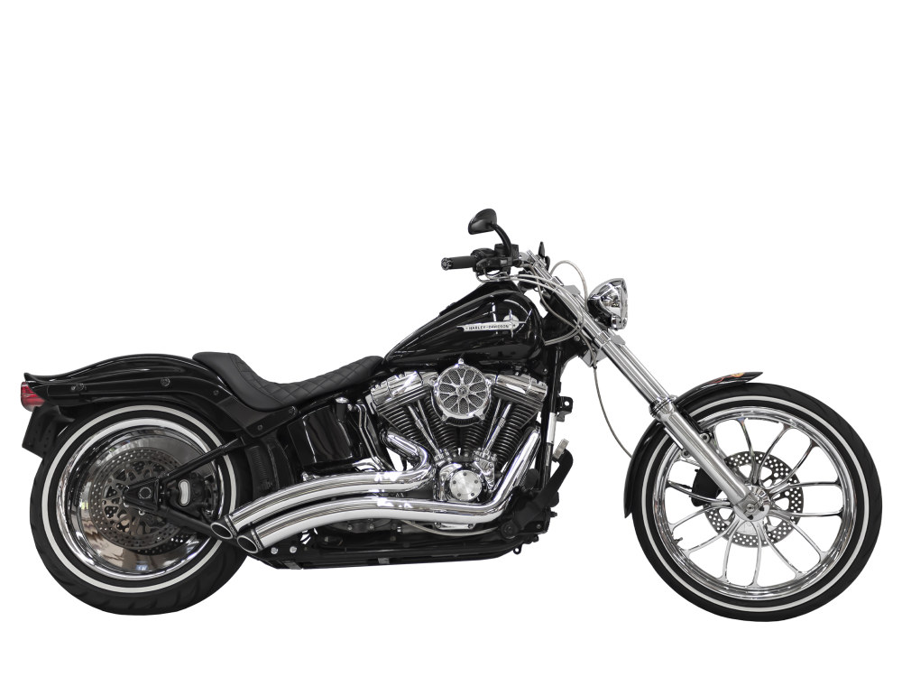Sharp Curve Radius Exhaust - Chrome with Black End Caps. Fits Softail 1986-2017. FREEDOM PERFORMANCE EXHAUST