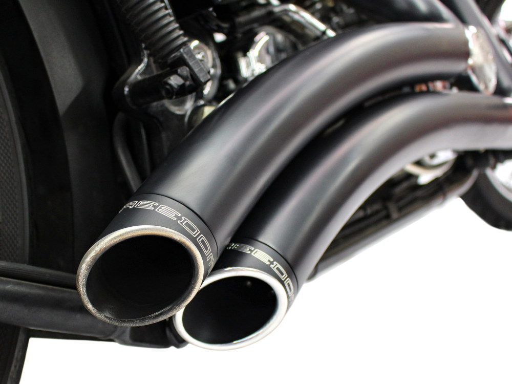 Sharp Curve Radius Exhaust - Black with Black End Caps. Fits Softail 1986-2017. FREEDOM PERFORMANCE EXHAUST - Image 2
