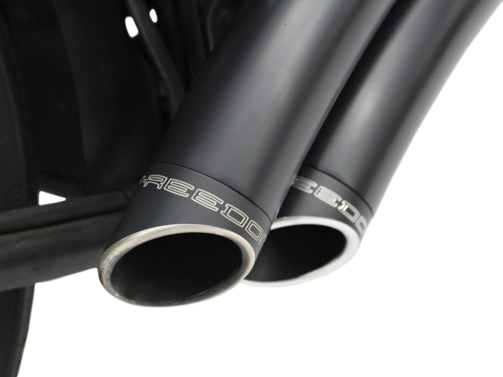 Sharp Curve Radius Exhaust - Black with Black End Caps. Fits Softail 1986-2017. FREEDOM PERFORMANCE EXHAUST - Image 3