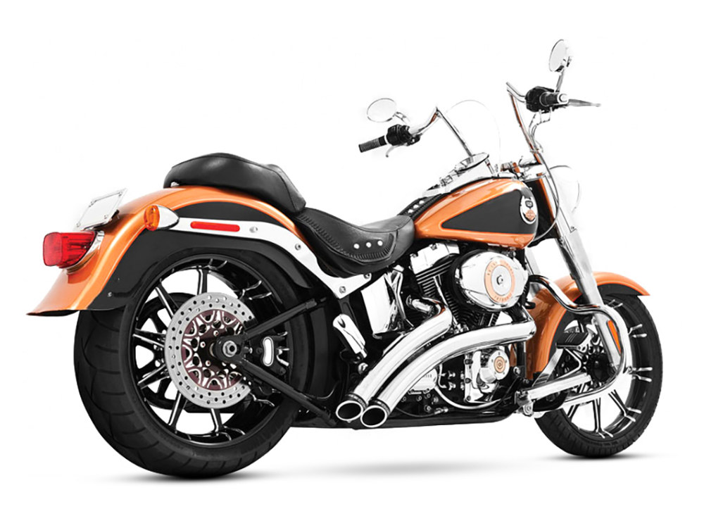 Radical Radius Exhaust - Chrome with Black End Caps. Fits Softail 1986-2017. FREEDOM PERFORMANCE EXHAUST - Image 2
