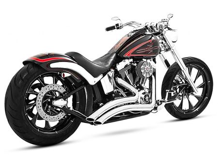 Sharp Curve Radius Exhaust - Chrome with Chrome End Caps. Fits Softail Breakout 2013-2017 & Rocker 2008-2011. FREEDOM PERFORMANCE EXHAUST