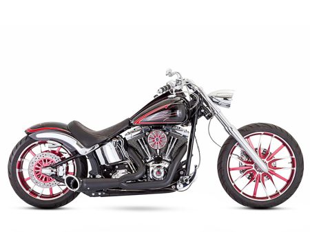 2-into-1 Turnout Exhaust with Black Finish & Black End Cap. Fits Softail Breakout 2013-2017 & Rocker 2008-2011 Models. FREEDOM PERFORMANCE EXHAUST