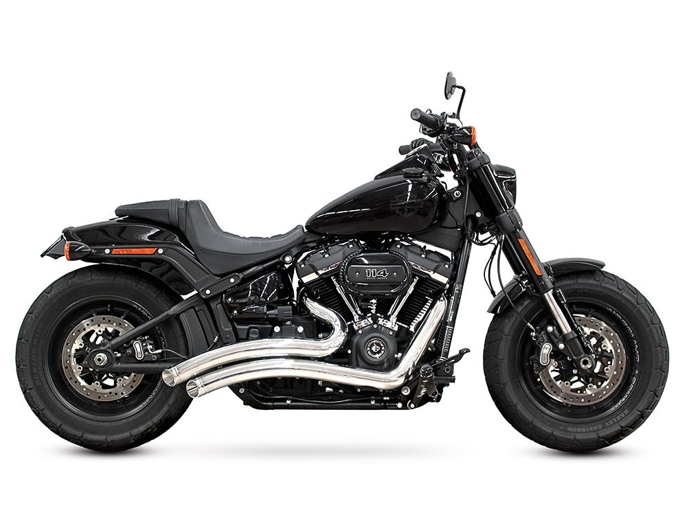 Sharp Curve Radius Exhaust - Chrome with Chrome End Caps. Fits Softail 2018up. FREEDOM PERFORMANCE EXHAUST