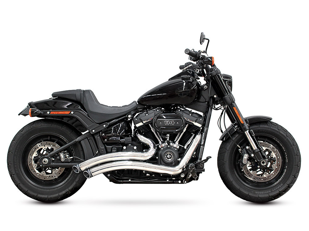 Sharp Curve Radius Exhaust - Chrome with Black End Caps. Fits Softail 2018up. FREEDOM PERFORMANCE EXHAUST