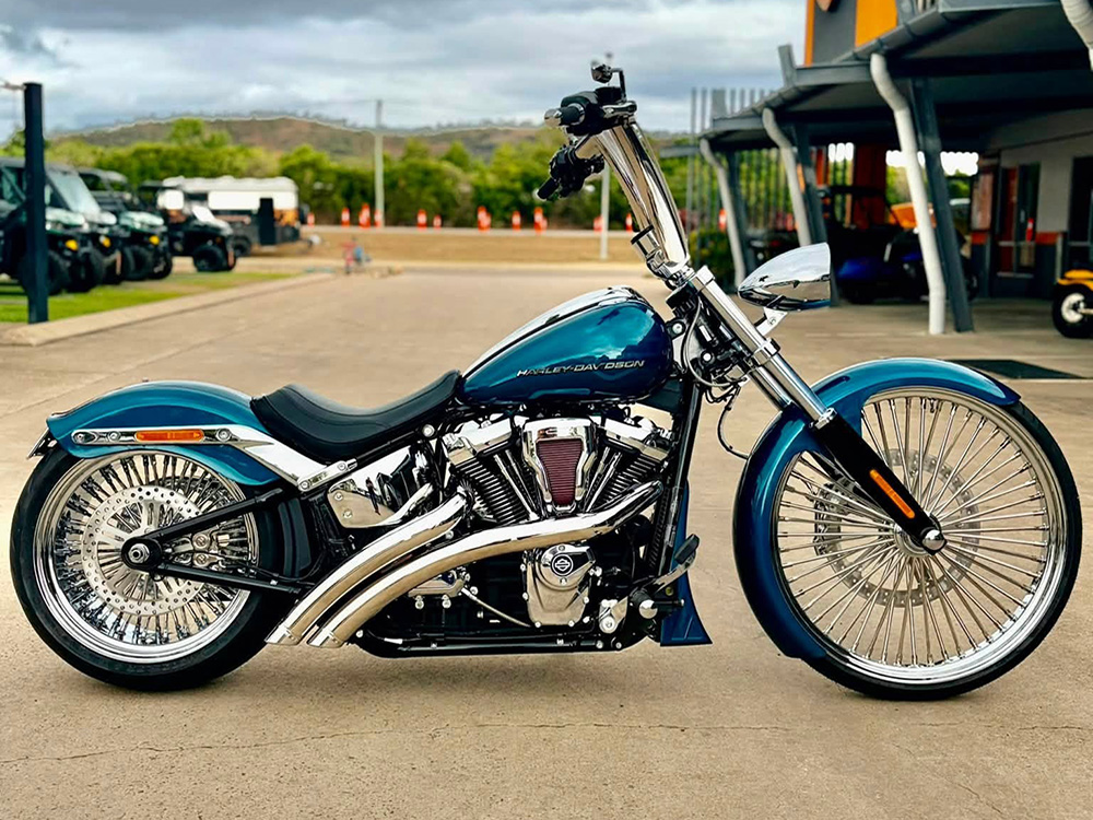 Radical Radius Exhaust - Chrome with Chrome End Caps. Fits Softail 2018up. FREEDOM PERFORMANCE EXHAUST - Image 4