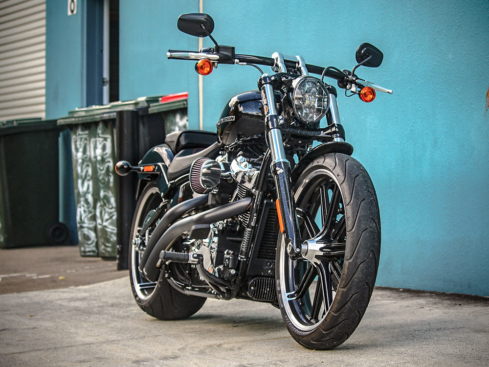 Radical Radius Exhaust - Black with Black End Caps. Fits Softail 2018up. FREEDOM PERFORMANCE EXHAUST - Image 2
