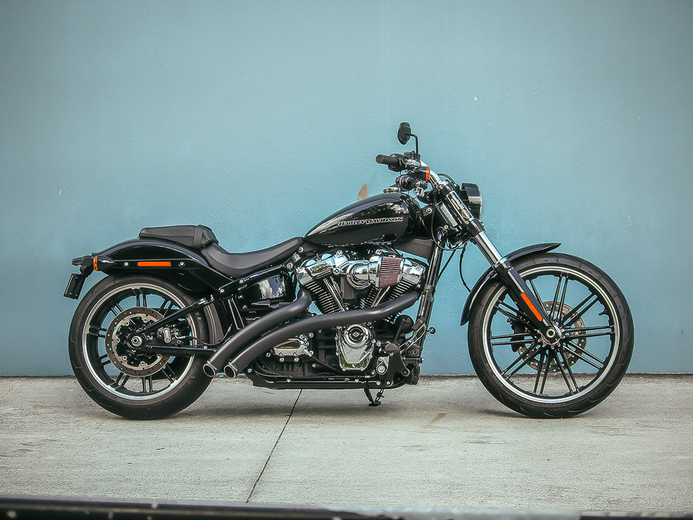 Radical Radius Exhaust - Black with Black End Caps. Fits Softail 2018up. FREEDOM PERFORMANCE EXHAUST - Image 4
