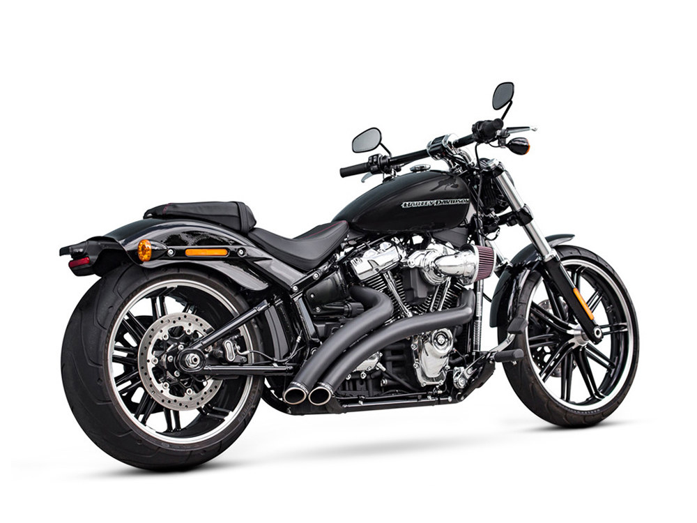 Radical Radius Exhaust - Black with Black End Caps. Fits Softail 2018up. FREEDOM PERFORMANCE EXHAUST