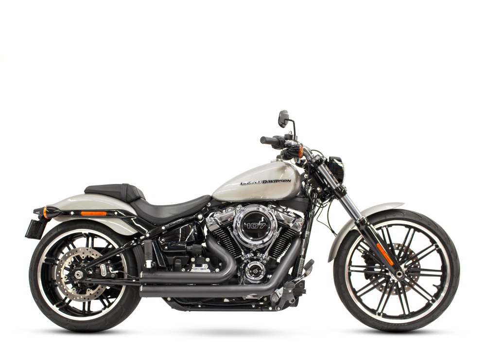 Independence Shorty Exhaust - Black with Black End Caps. Fits Softail 2018up. FREEDOM PERFORMANCE EXHAUST