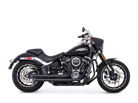 Independence Staggered Slash Exhaust - Black with Black End Caps. Fits Softail 2018up. FREEDOM PERFORMANCE EXHAUST