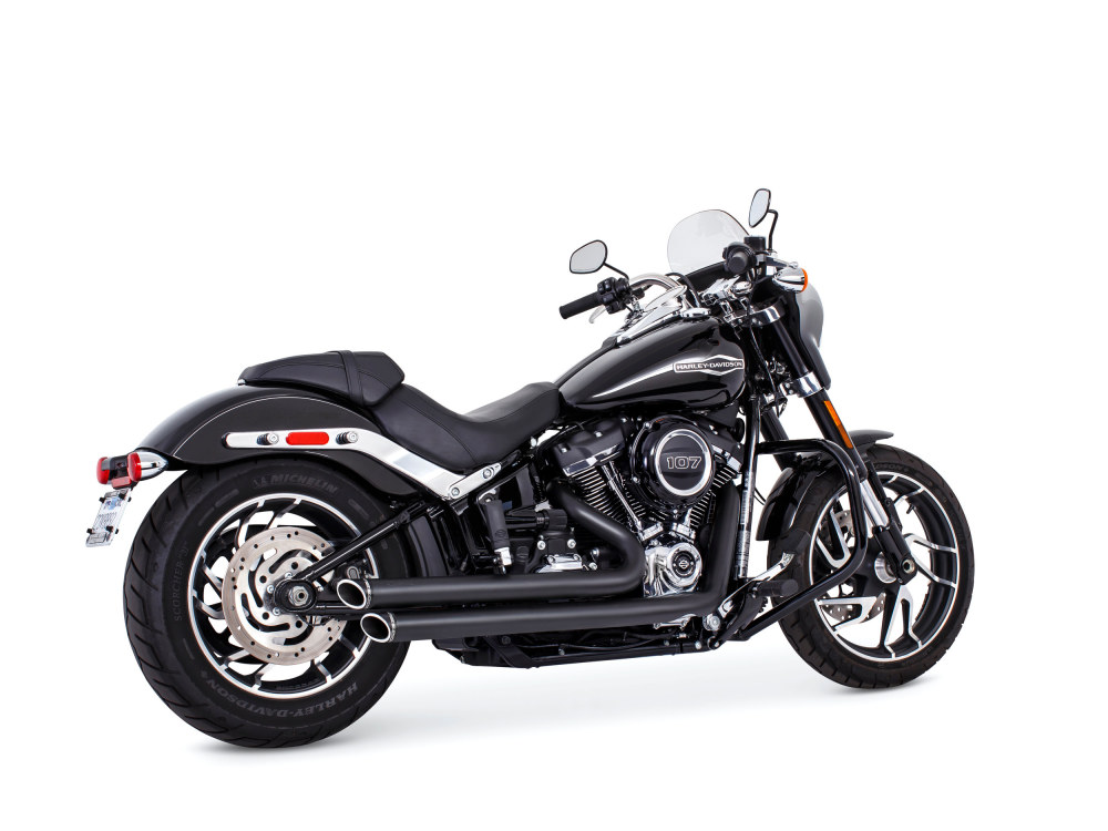 Independence Staggered Slash Exhaust - Black with Black End Caps. Fits Softail 2018up. FREEDOM PERFORMANCE EXHAUST - Image 2