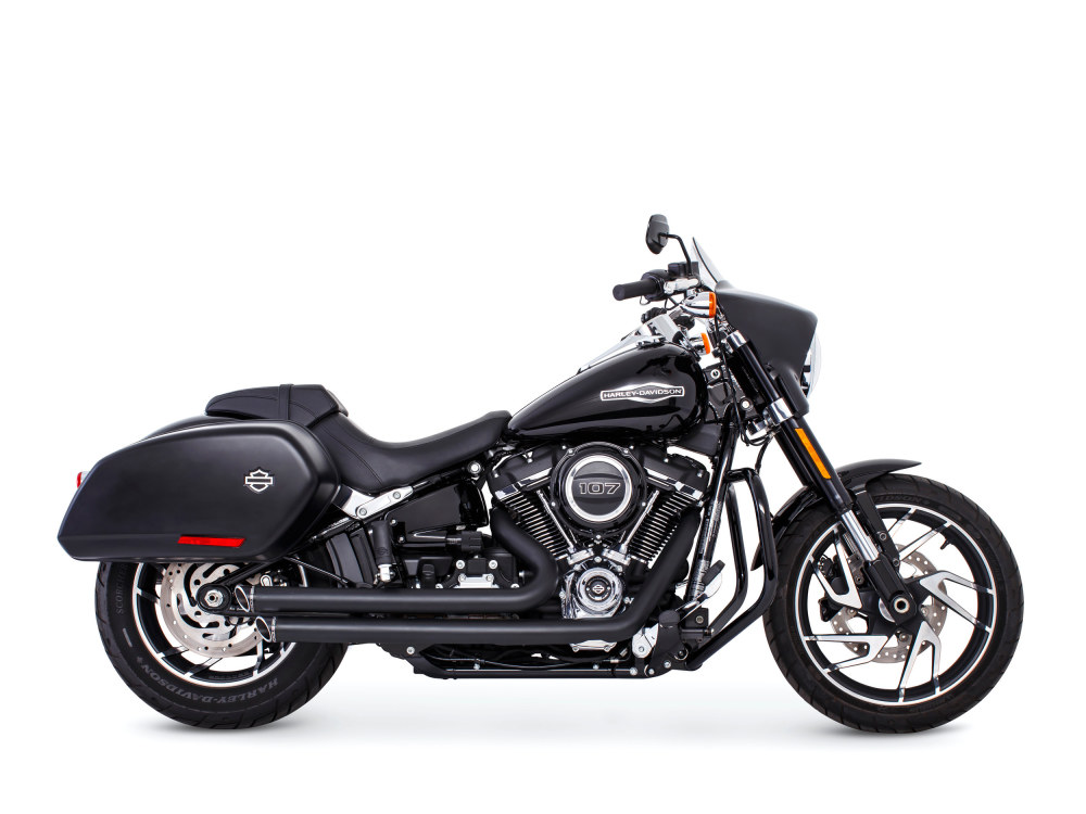 Independence Staggered Slash Exhaust - Black with Black End Caps. Fits Softail 2018up. FREEDOM PERFORMANCE EXHAUST - Image 3