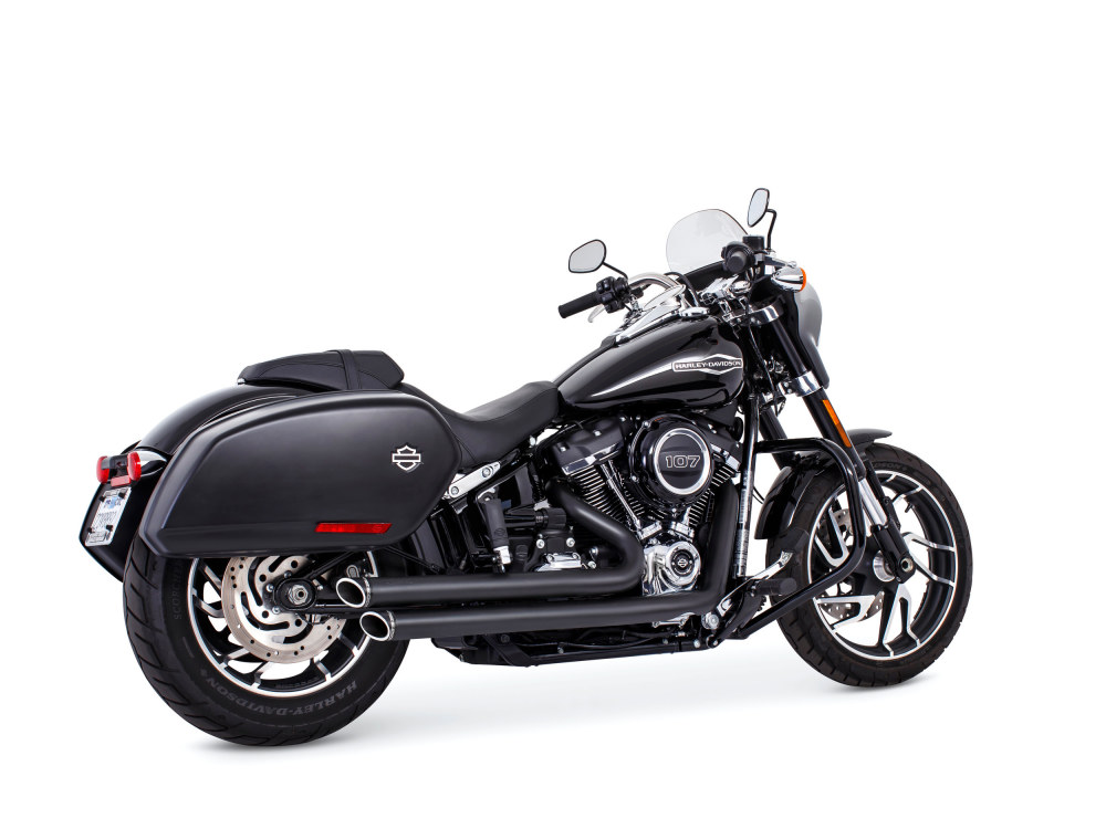Independence Staggered Slash Exhaust - Black with Black End Caps. Fits Softail 2018up. FREEDOM PERFORMANCE EXHAUST - Image 4