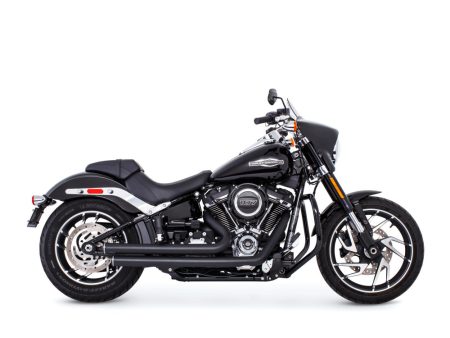 Independence Staggered Exhaust - Black with Black End Caps. Fits Softail 2018up. FREEDOM PERFORMANCE EXHAUST