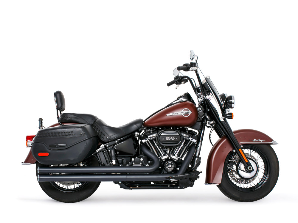Independence Long Exhaust - Black with Black End Caps. Fits Softail 2018up with Non-240 Rear Tyre FREEDOM PERFORMANCE EXHAUST