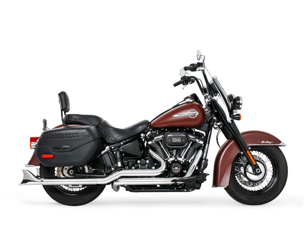 33in. True Dual SharkTail Exhaust - Chrome. Fits Softail 2018up with Non-240 Rear Tyre FREEDOM PERFORMANCE EXHAUST