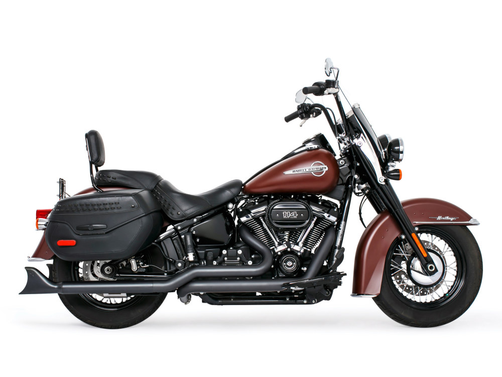 33in. True Dual SharkTail Exhaust - Black. Fits Softail 2018up with Non-240 Rear Tyre FREEDOM PERFORMANCE EXHAUST
