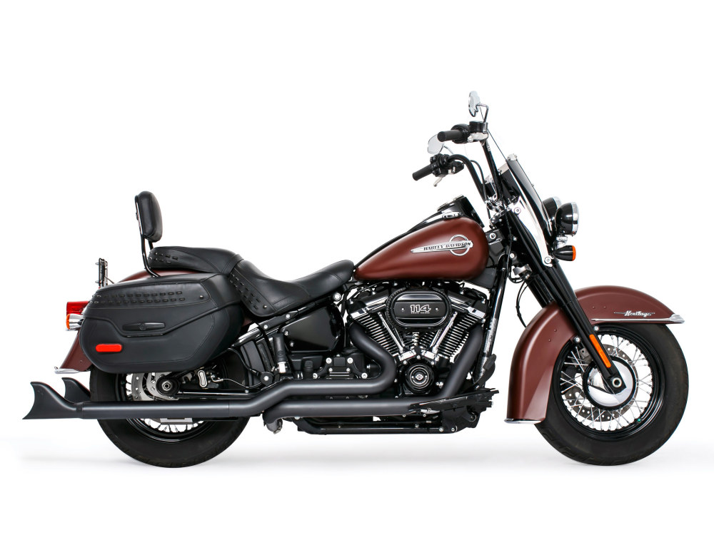 36in. True Dual SharkTail Exhaust - Black. Fits Softail 2018up with Non-240 Rear Tyre FREEDOM PERFORMANCE EXHAUST