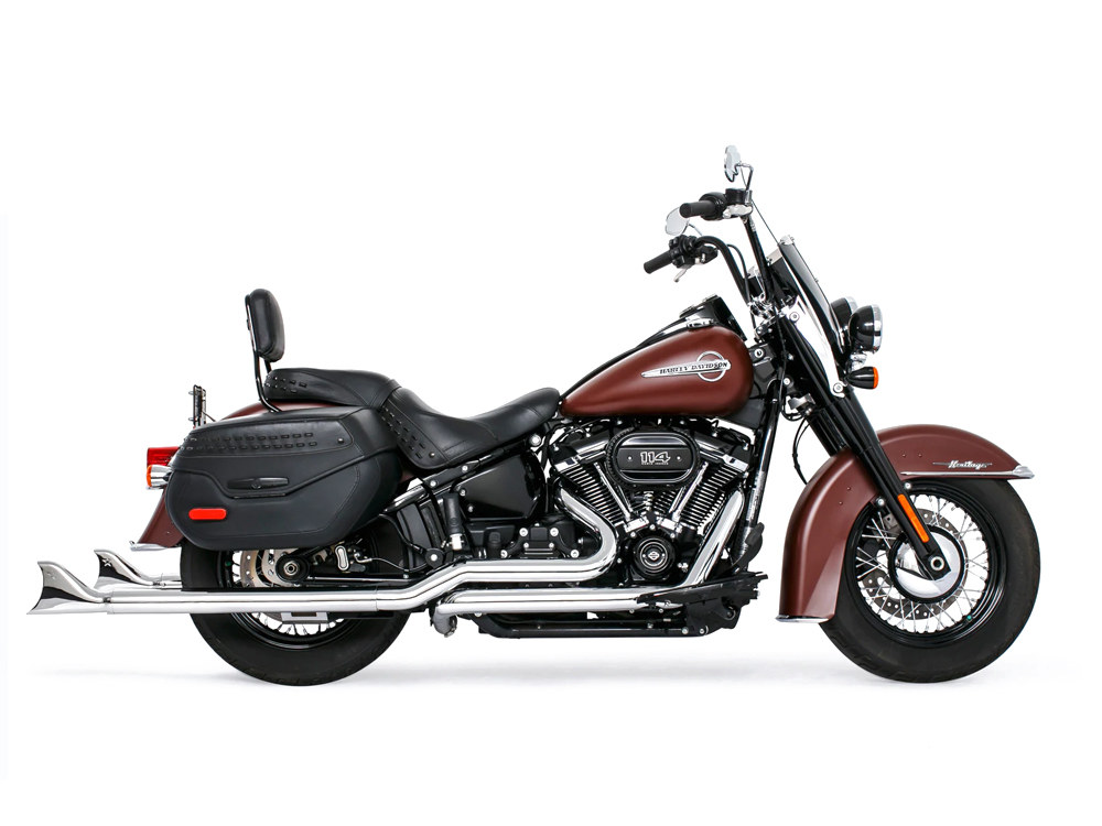39in. True Dual SharkTail Exhaust - Chrome. Fits Softail 2018up with Non-240 Rear Tyre FREEDOM PERFORMANCE EXHAUST