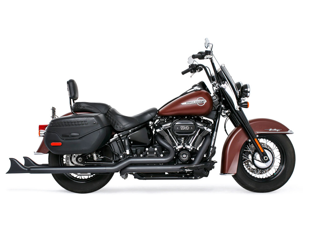 39in. True Dual SharkTail Exhaust - Black. Fits Softail 2018up with Non-240 Rear Tyre FREEDOM PERFORMANCE EXHAUST