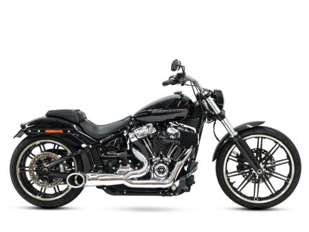 Turnout 2-into-1 Exhaust - Chrome with Black End Cap. Fits Softail 2018up. FREEDOM PERFORMANCE EXHAUST