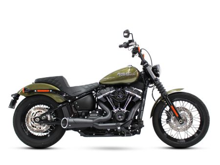 Combat Shorty 2-into-1 Exhaust - Black with Black End Cap. Fits Softail 2018up. FREEDOM PERFORMANCE EXHAUST