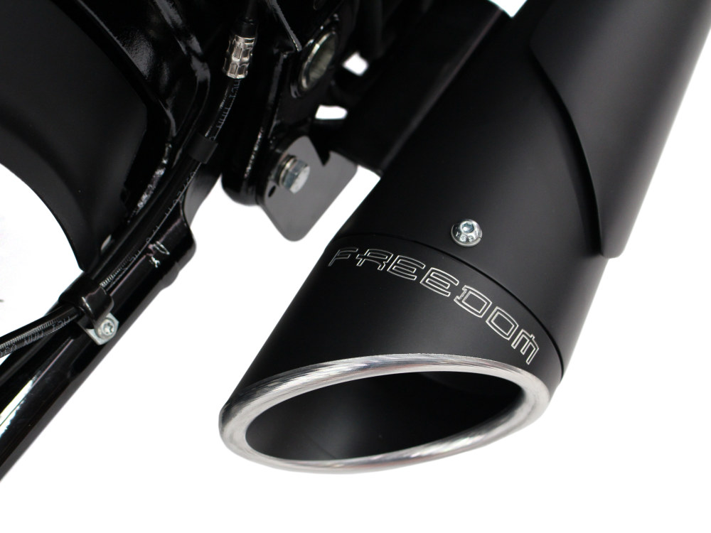 Combat Shorty 2-into-1 Exhaust - Black with Black End Cap. Fits Softail 2018up. FREEDOM PERFORMANCE EXHAUST - Image 2